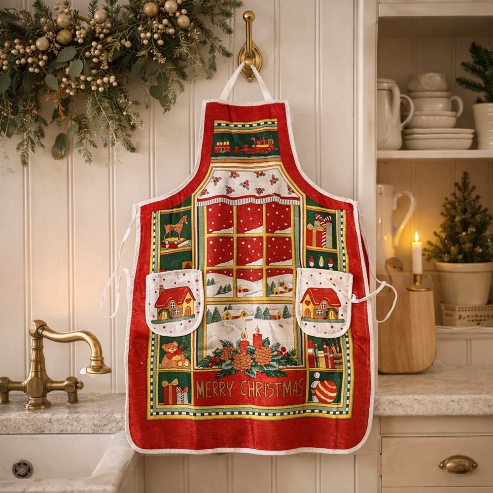 Kitschy Christmas Apron Merry Holiday by Unitex International Inc OS
